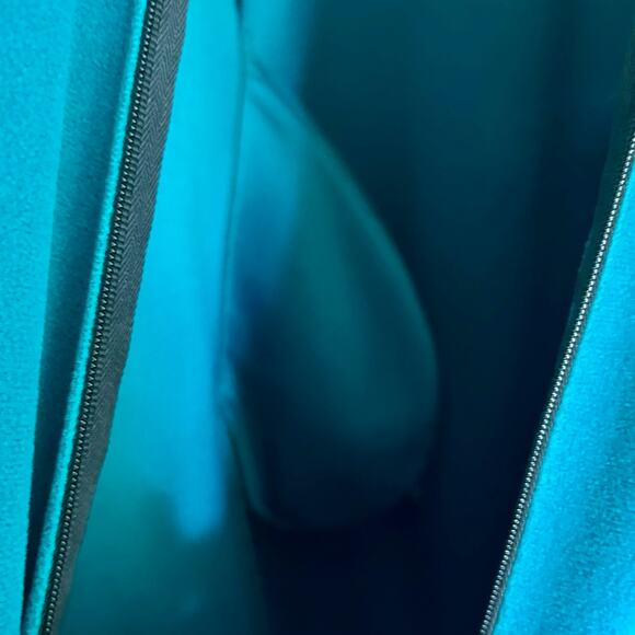 Vintage 70s Vanity Fair Velour Robe Teal & White Zip Front Lounge Dress Size 14 - Picture 7 of 15